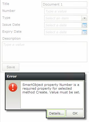 K2 SmartForm Client Validation - Image 4 Unfriendly error message on save