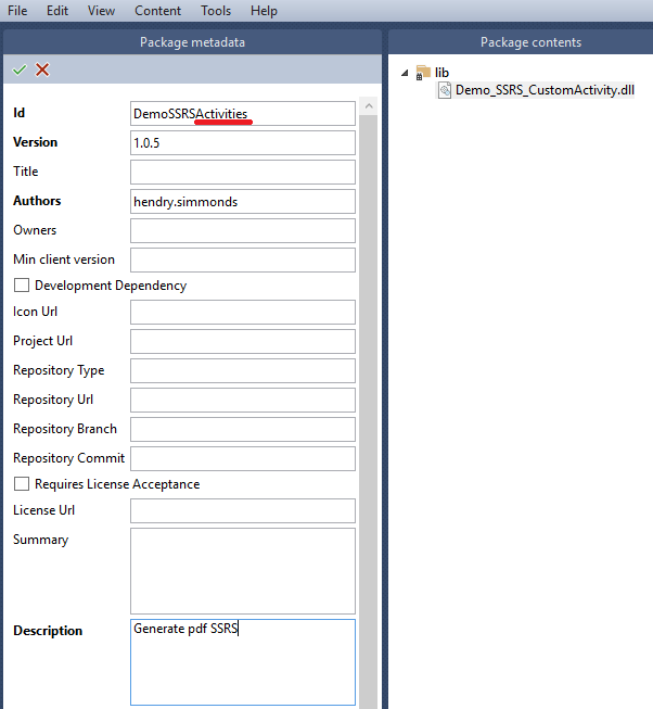 11 - Package Metadata - UIPath Custom Activity – Generate SSRS Report